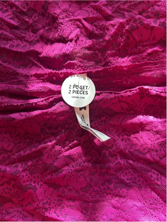 Women's VS PINK Fuchsia Lace Pajama Set M - Picture 3 of 4